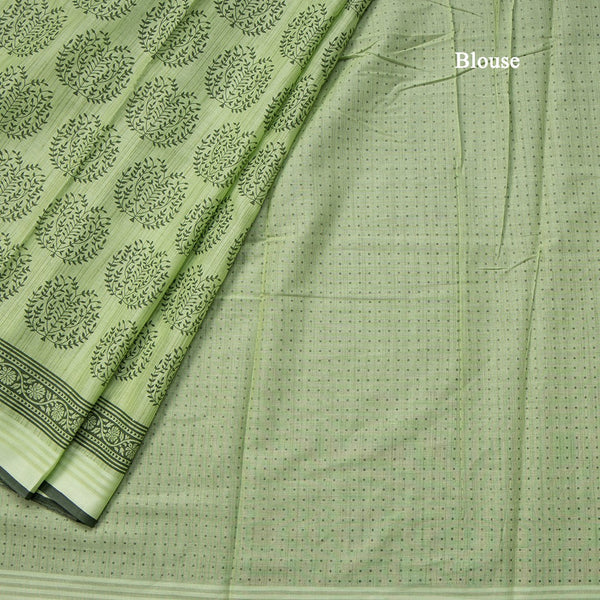 Chanderi Cotton Light Green Printed Saree 02