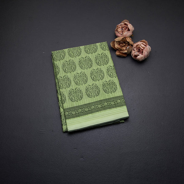 Chanderi Cotton Light Green Printed Saree 02