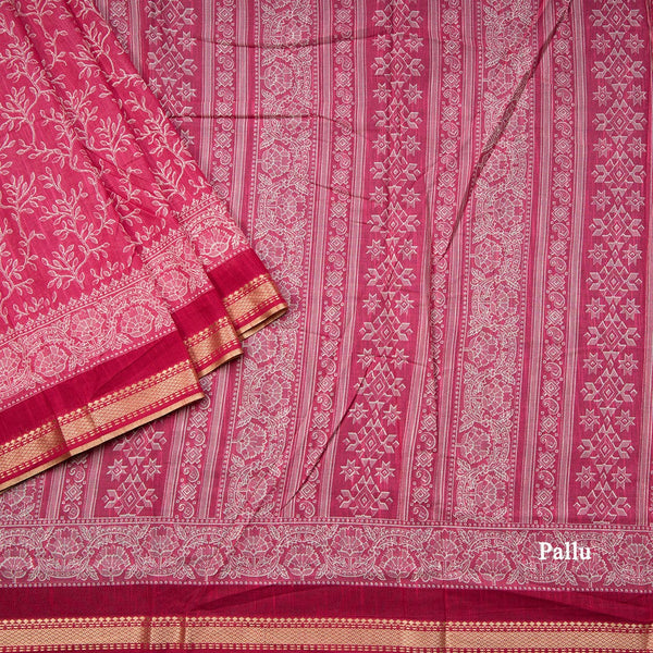 Chanderi Cotton Hot Pink Printed Saree