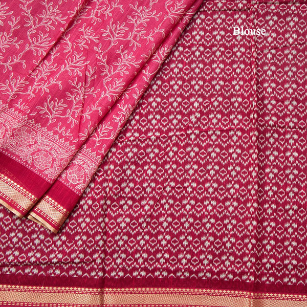 Chanderi Cotton Hot Pink Printed Saree