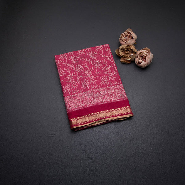 Chanderi Cotton Hot Pink Printed Saree