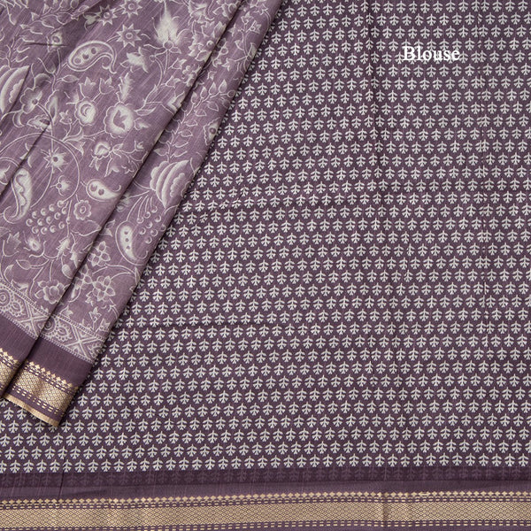 Chanderi Cotton Lilac Purple Printed Saree