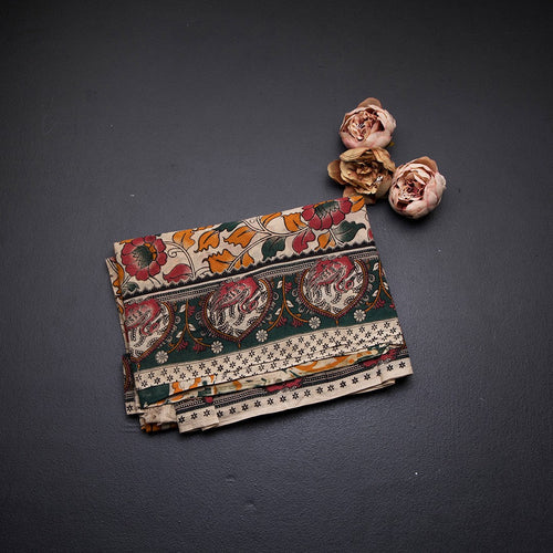 Kalamkari Cotton Cream Floral Printed Saree