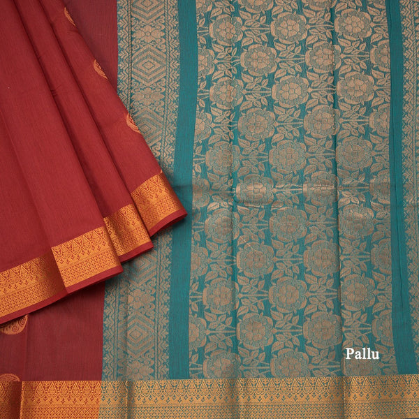 Silk Cotton Maroon Zari worked Saree 06
