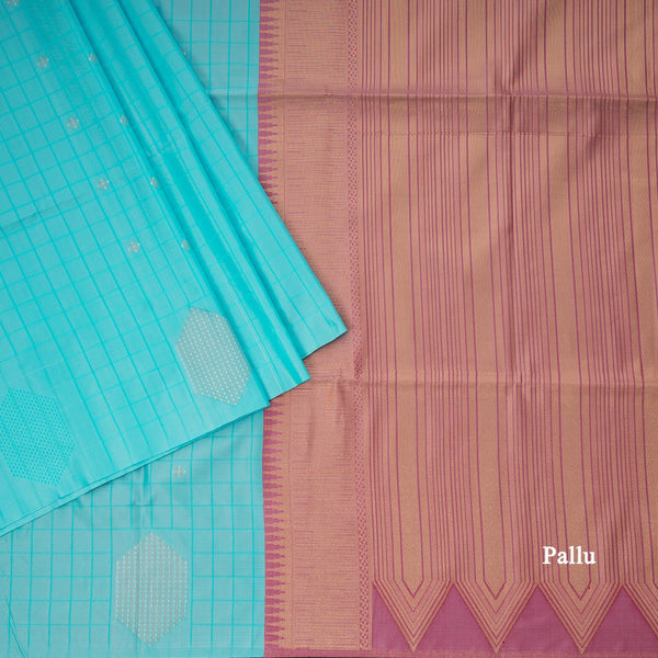 Semi Soft Silk Sky Blue Thread Work Saree With Zari Buttas