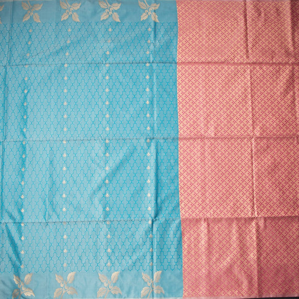 Semi Soft Silk Sky Blue Thread Work Saree With Zari Buttas 02