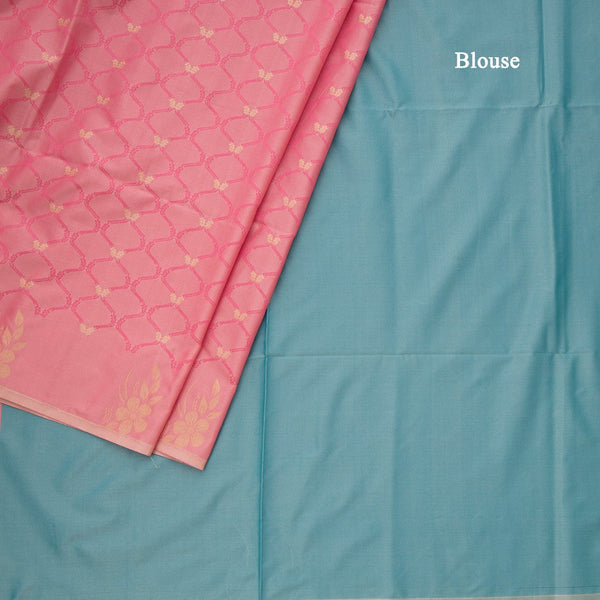 Semi Soft Silk Peach Thread Work Saree With Zari Buttas 02