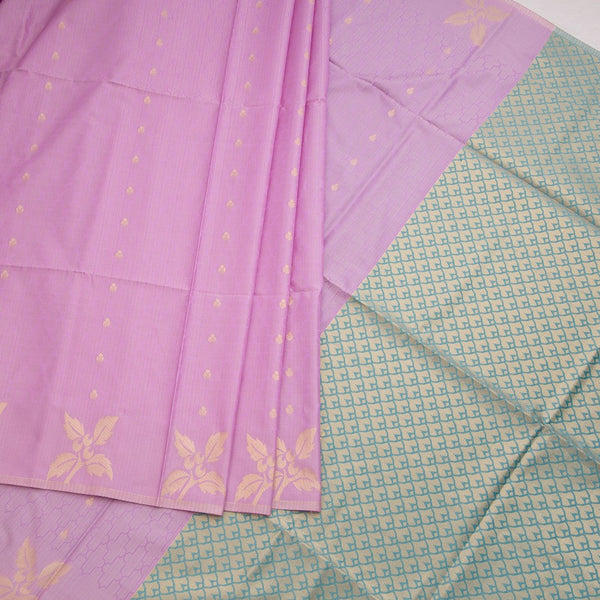 Semi Soft Silk Lilac Purple Thread Work Saree With Zari Buttas