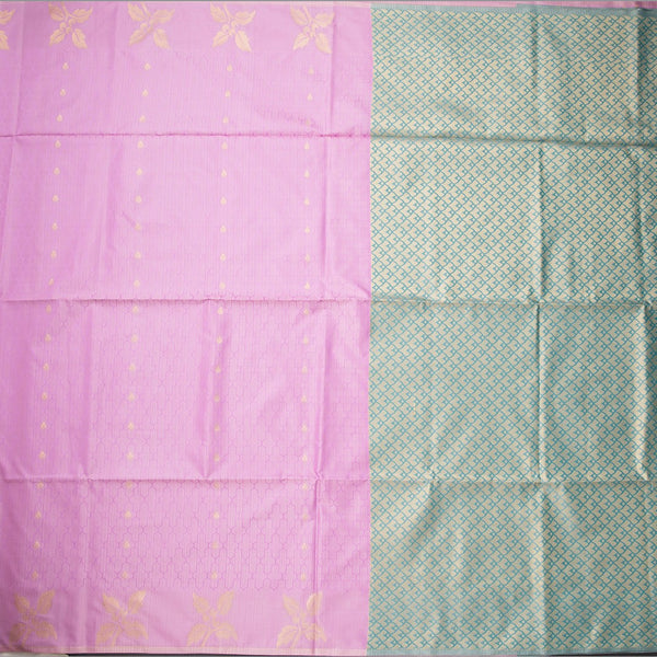 Semi Soft Silk Lilac Purple Thread Work Saree With Zari Buttas