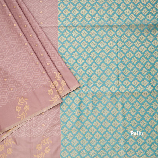 Semi Soft Silk Light Brown Thread Work Saree With Zari Buttas