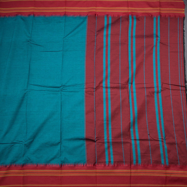 Dharwad Cotton Peacock Blue Plain Saree 02