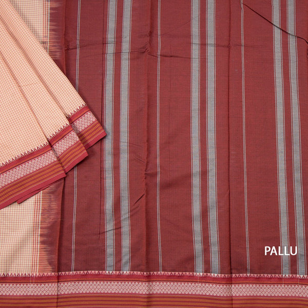 Dharwad Cotton Cream Micro Checked Saree 03