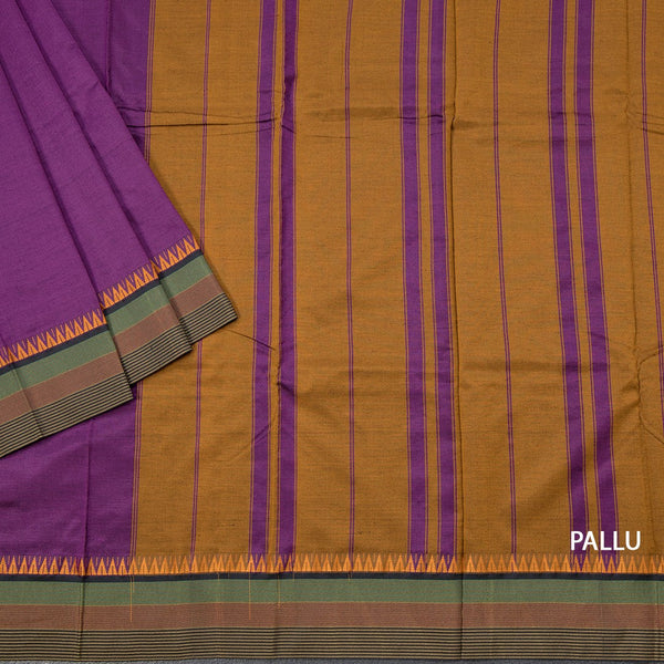 Dharwad Cotton Purple Plain Saree 03