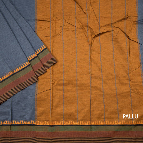 Dharwad Cotton Grey Plain Saree 07