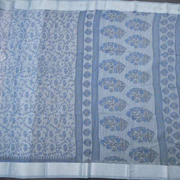Chanderi Cotton Light Blue Printed Saree