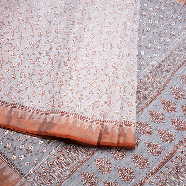 Chanderi Cotton White Printed Saree