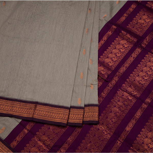Kalyani Cotton Grey Saree With Small Buttas And Zari Border