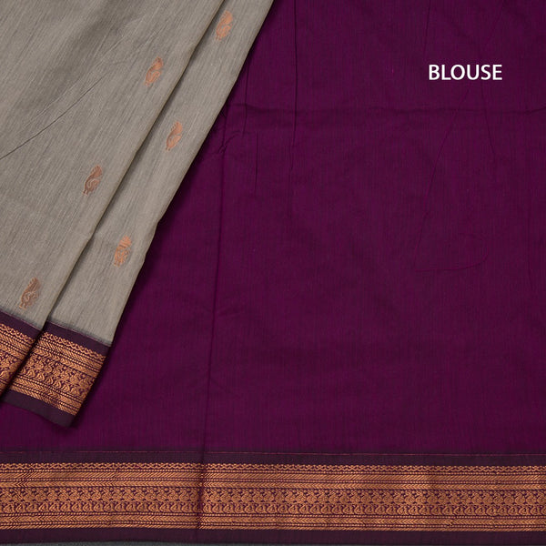 Kalyani Cotton Grey Saree With Small Buttas And Zari Border