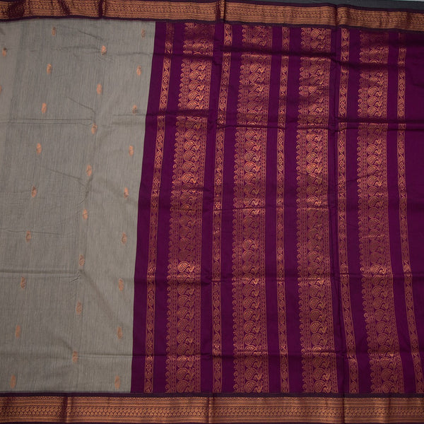 Kalyani Cotton Grey Saree With Small Buttas And Zari Border