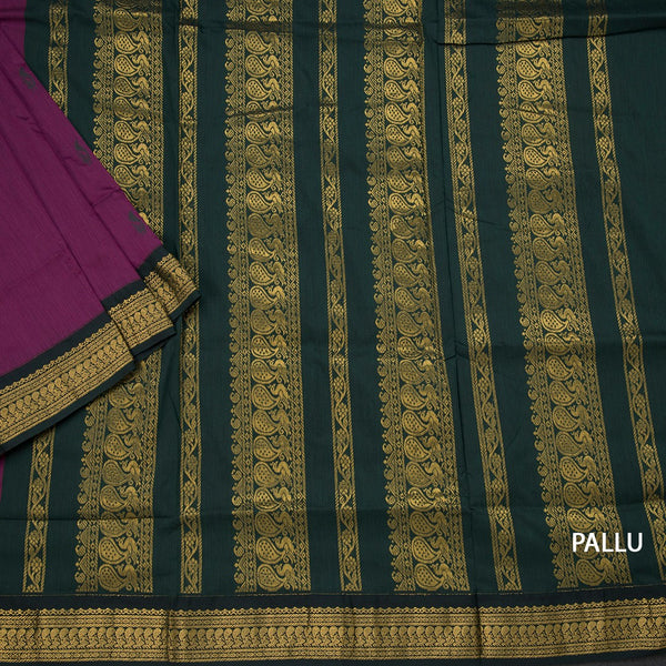 Kalyani Cotton Purple Saree With Small Buttas And Zari Border