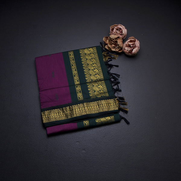 Kalyani Cotton Purple Saree With Small Buttas And Zari Border