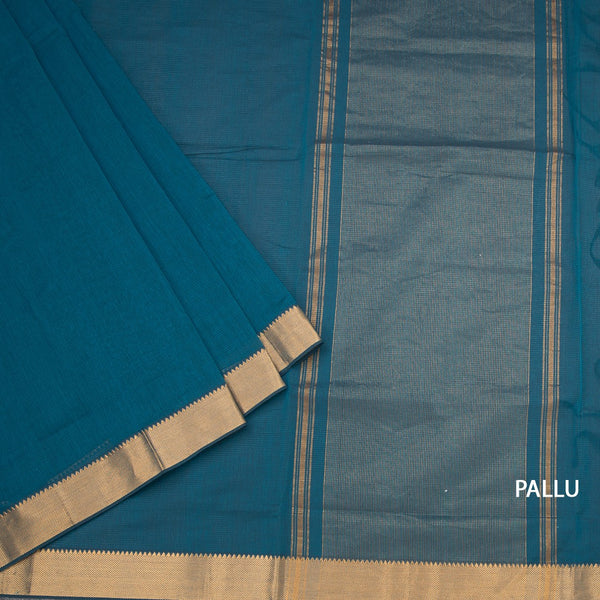 Mangalagiri Cotton Peacock Blue Striped Saree With Zari Border