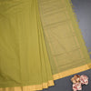 Mangalagiri Cotton Pale Olive Green Striped Saree With Zari Border
