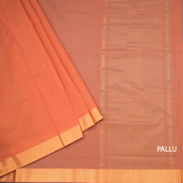 Mangalagiri Cotton Dark Peach Striped Saree With Zari Border