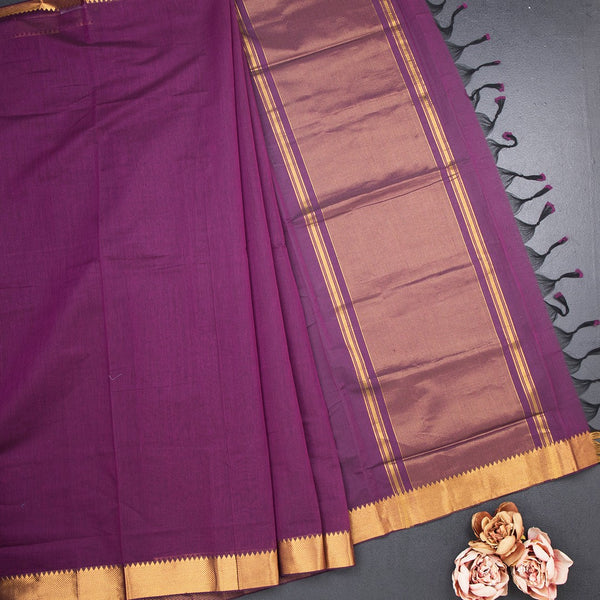 Mangalagiri Cotton Purple Striped Saree With Zari Border