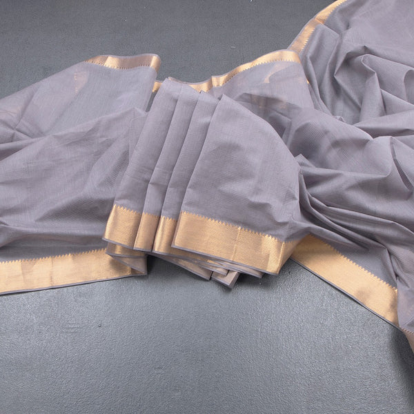 Mangalagiri Cotton Grey Striped Saree With Zari Border