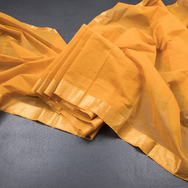 Mangalagiri Cotton Mustard Yellow Striped Saree With Zari Border