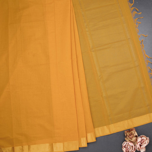 Mangalagiri Cotton Mustard Yellow Striped Saree With Zari Border
