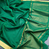 Mangalagiri Cotton Dark Green Striped Saree With Zari Border