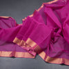 Mangalagiri Cotton Dark Pink Striped Saree With Zari Border