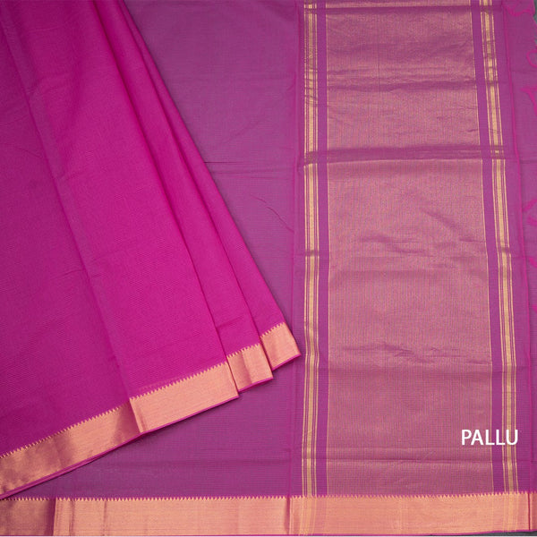Mangalagiri Cotton Dark Pink Striped Saree With Zari Border