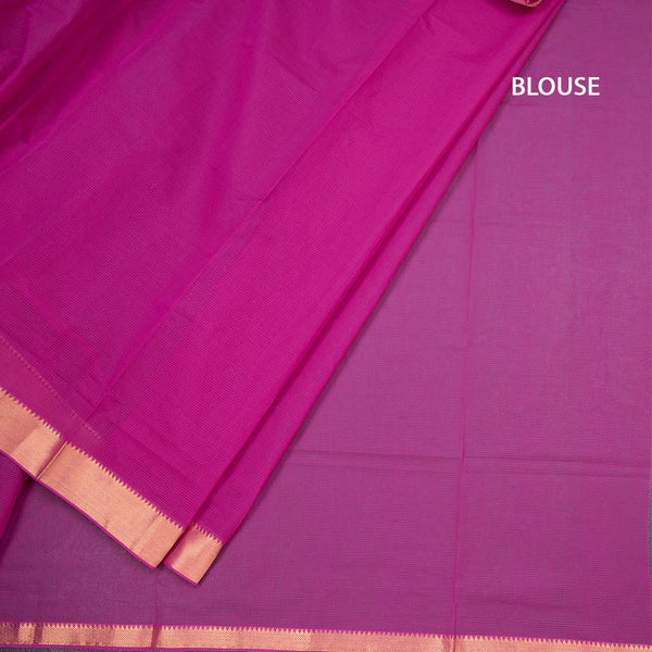 Mangalagiri Cotton Dark Pink Striped Saree With Zari Border