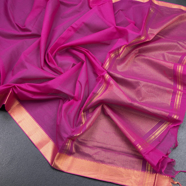 Mangalagiri Cotton Dark Pink Striped Saree With Zari Border