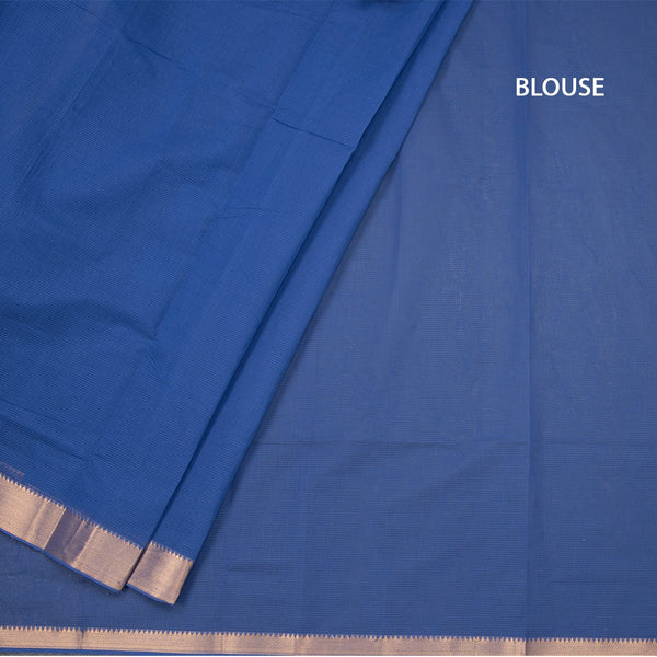 Mangalagiri Cotton Blue Striped Saree With Zari Border 02