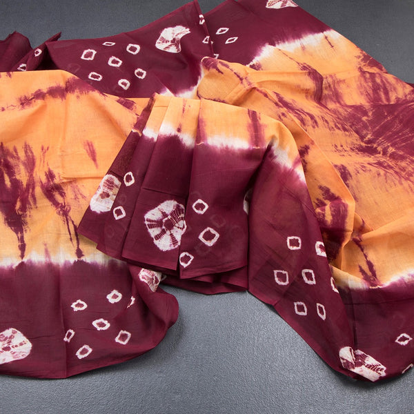 Sungudi Cotton Mustard Yellow Shibori Printed Saree With Blouse