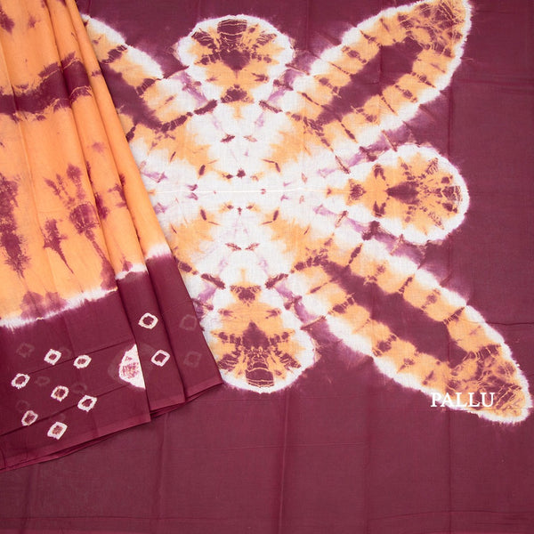 Sungudi Cotton Mustard Yellow Shibori Printed Saree With Blouse