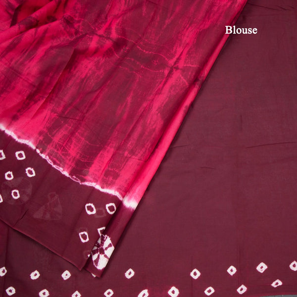 Sungudi Cotton Dark Pink Shibori Printed Saree With Blouse