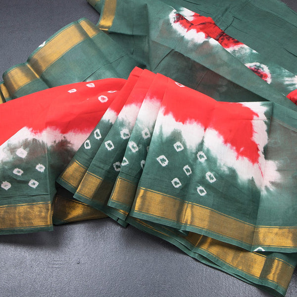 Sungudi Cotton Red Shibori Printed Saree With Blouse