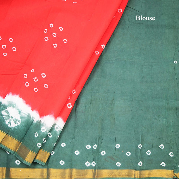 Sungudi Cotton Red Shibori Printed Saree With Blouse