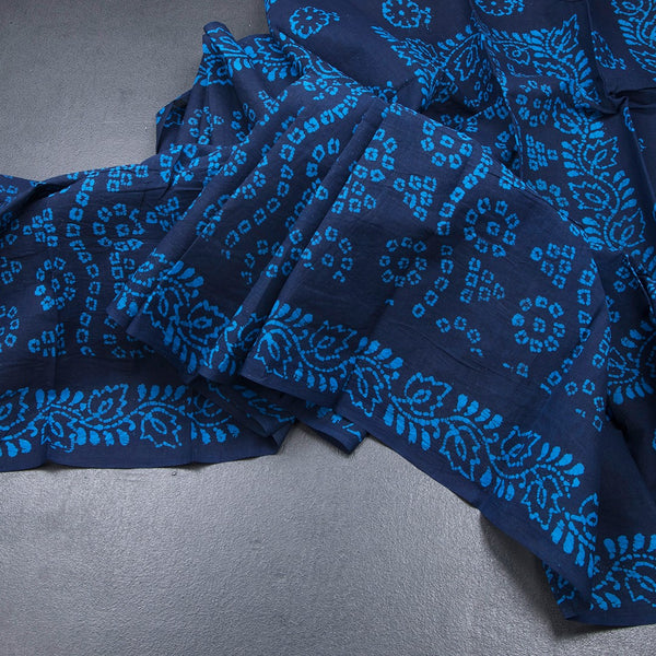 Sungudi Cotton Navy blue Shibori Printed Saree With Blouse