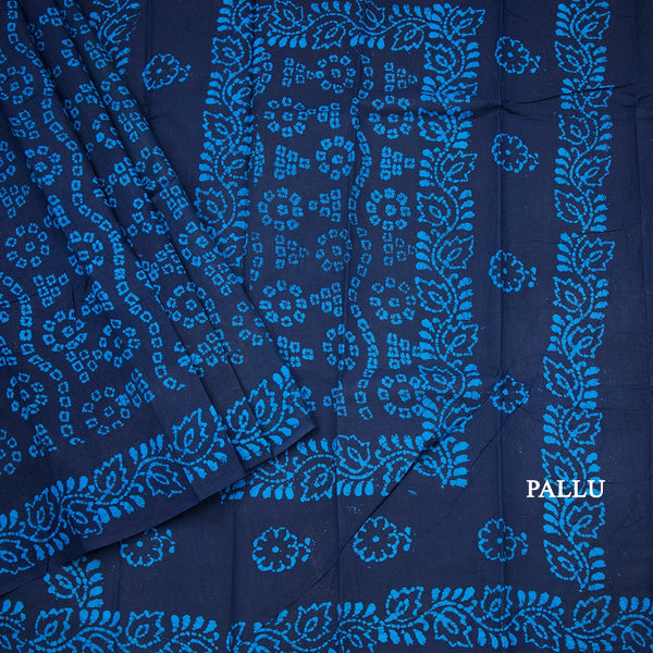 Sungudi Cotton Navy blue Shibori Printed Saree With Blouse