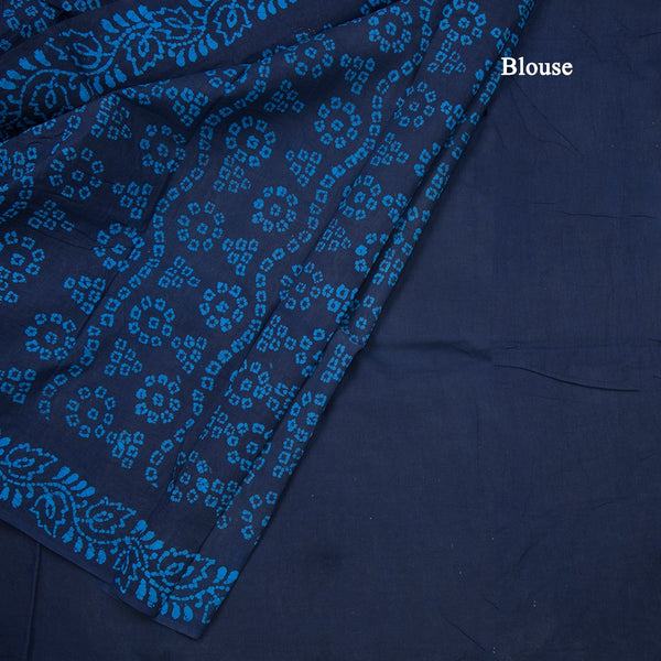 Sungudi Cotton Navy blue Shibori Printed Saree With Blouse