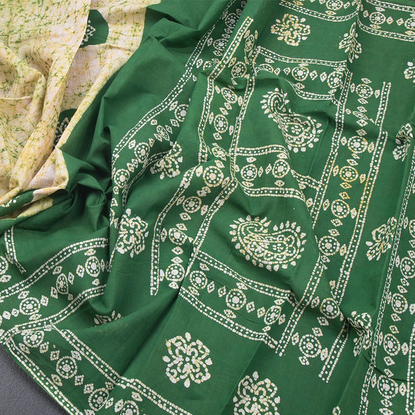 Sungudi Cotton Green Shibori Printed Saree With Blouse