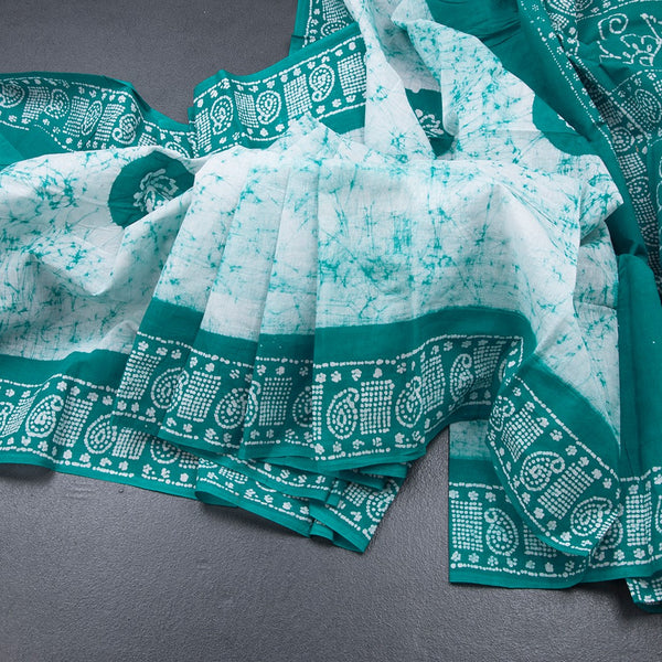 Sungudi Cotton Green Sapphire Shibori Printed Saree With Blouse
