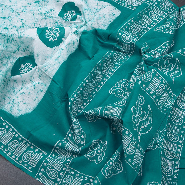 Sungudi Cotton Green Sapphire Shibori Printed Saree With Blouse