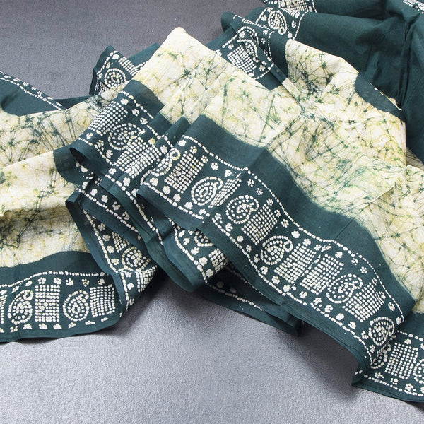 Sungudi Cotton Dark Green Shibori Printed Saree With Blouse